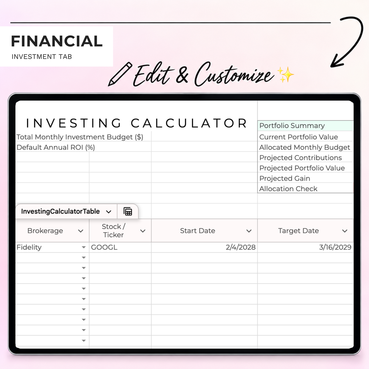Investment Calculator and Calendar (Spreadsheets)